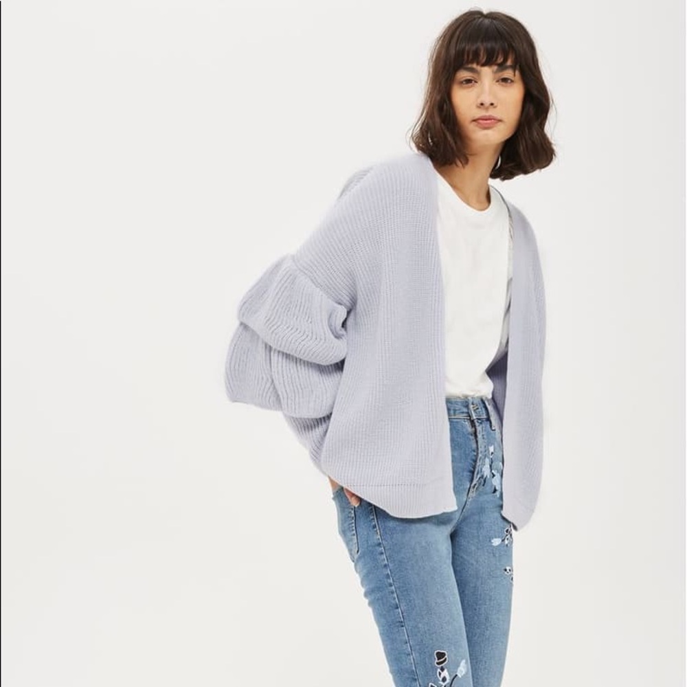 Topshop Layered Ruffle Sleeve Cardigan - Picture 3 of 7